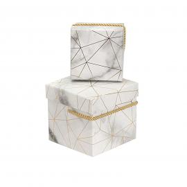 Kvadratinė marmurinės spalvos dėžutė 2 dalių "Grafika" (baltai pilka)