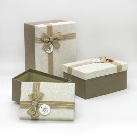 Stačiakampės dėžutės su kaspinėliu 3 dalių (ruda-pilka)