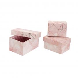 Stačiakampių marmurinės spalvos dėžučių komplektas 3 dalių "Grafika" (rožinė)