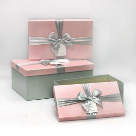 Stačiakampės dėžutės su kaspinėliu 3 dalių (pilka-rožinė)