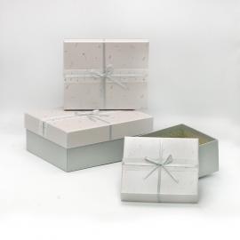 Stačiakampės dėžutės su kaspinėliu 3 dalių (mėtinė-pilka)