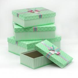 Stačiakampės dėžutės su kaspinėliu 4 dalių (žalia)