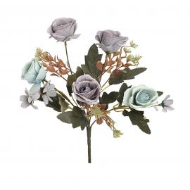 Dirbtinė rožių ir ramunėlių puokštelė, ilgis 28cm (žydra, pilka)