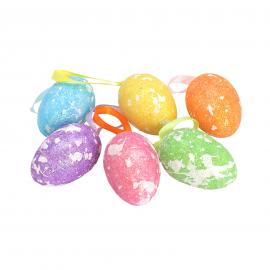 Velykiniai pakabinami putplasčio kiaušiniai spalvoti margi, 3,5x6cm (6vnt x 0,40€)