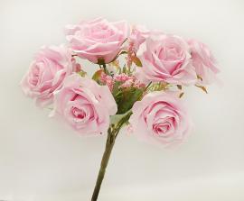 Dirbtinė 9 rožių puokštė, ilgis 32 cm (šv. rožinė)