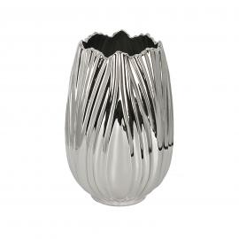 Keramikinė apvali išgaubta vaza, aukštis 32cm (sidabrinė)