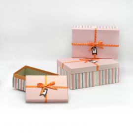 Stačiakampės dėžutės su kaspinėliu 3 dalių (marga-rožinė)