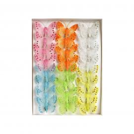 Dekoratyviniai prisegami drugeliai permatomi, blizgantys su karoliukais (mažesni, MIX, 24vnt x 0,45€)