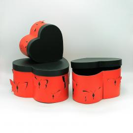 Širdelės formos dėžutės "Drugeliai" 3 dalių (raudona)
