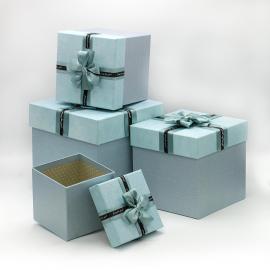 Kvadratinės dėžutės su kaspinėliu 4 dalių (mėlyna)