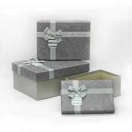 Stačiakampės dėžutės su kaspinėliu 3 dalių (pilka)