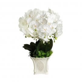 Dirbtinių baltų orchidėjų kompozicija keramikiniame vazone (37x60,5cm)