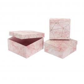 Kvadratinė dėžutė 3 dalių "Grafika" (Marmurinės rožinės spalvos)