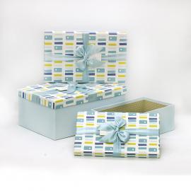 Stačiakampės dėžutės su kaspinėliu 3 dalių (mėlyna)