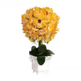 Dirbtinių geltonų orchidėjų kompozicija keramikiniame vazone, aukštis 64cm