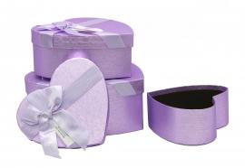 Širdelės formos dėžutės blizgančios su kaspinėliu 3 dalių (violetinė)
