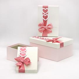 Stačiakampės dėžutės su kaspinėliu 3 dalių (rožinė-kreminė)