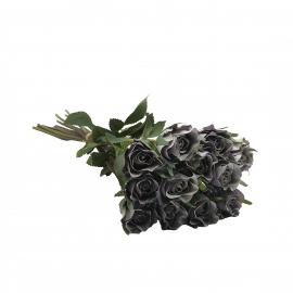 Dirbtinė puokštė su lapeliais iš 12vnt rožių, ilgis 42cm (pilkai violetinė)
