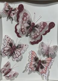 Dekoratyviniai prisegami drugeliai (MIX, rausva, 1vnt x 1,05€, 2vnt x 0,80€, 3vnt x 0,45€)