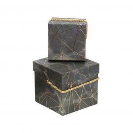 Kvadratinė marmurinės spalvos dėžutė 2 dalių "Grafika" (juoda)