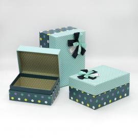 Stačiakampės dėžutės su kaspinėliu 3 dalių (mėlyna-mėtinė)